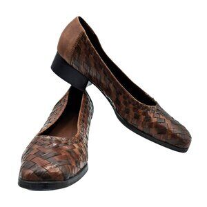 Vintage Huarache Shoes Womens Size 6.5 N Narrow Slip On Chunky Heels Woven Leath